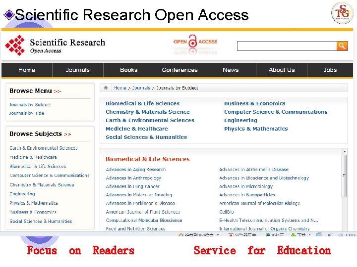 Scientific Research Open Access Focus on Readers Service for Education 