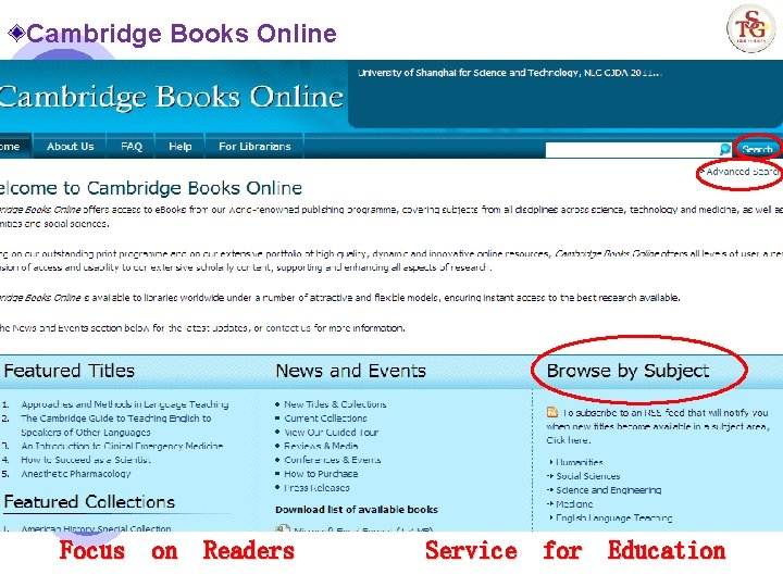 Cambridge Books Online Focus on Readers Service for Education 