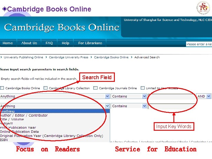 Cambridge Books Online Search Field Input Key Words Focus on Readers Service for Education