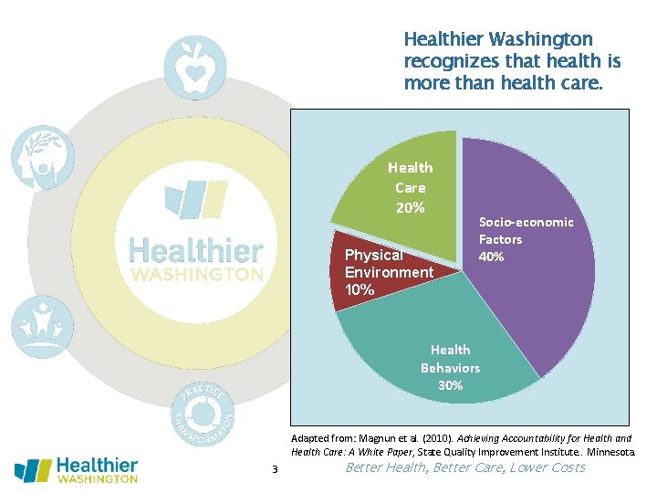 Healthier Washington recognizes that health is more than health care. Health Care 20% Physical