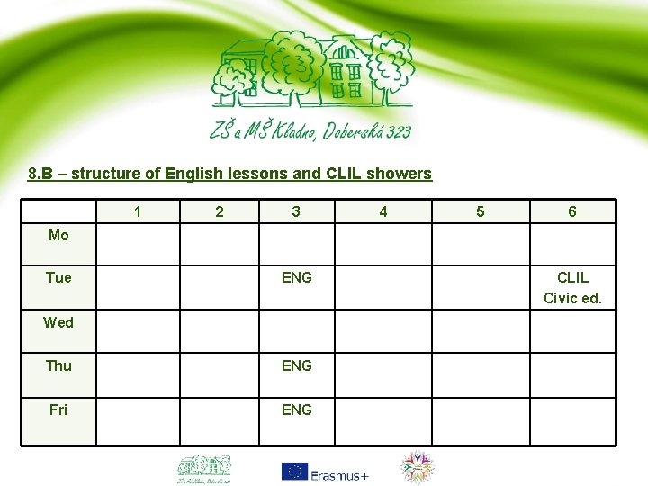 8. B – structure of English lessons and CLIL showers 1 2 3 4