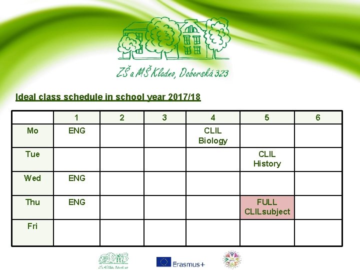 Ideal class schedule in school year 2017/18 1 Mo ENG Tue 3 4 5