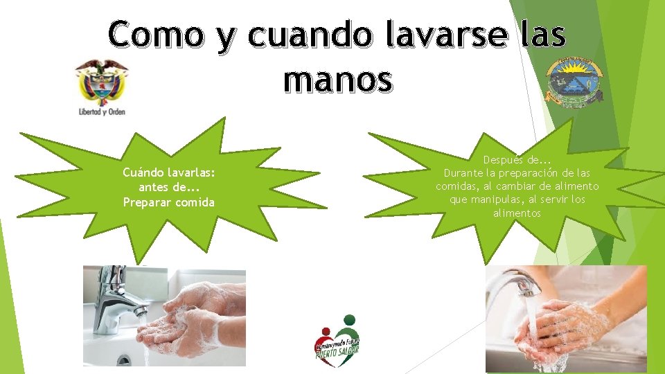 Como y cuando lavarse las manos Cuándo lavarlas: antes de. . . Preparar comida