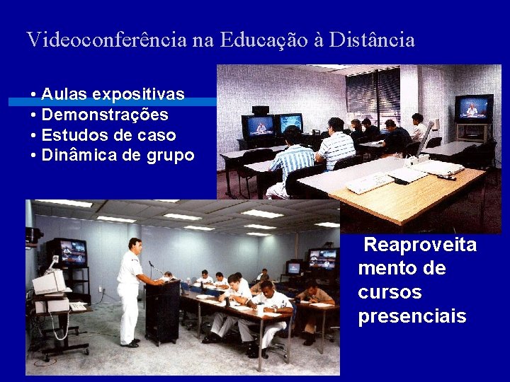 Videoconferência na Educação à Distância • Aulas expositivas • Demonstrações • Estudos de caso