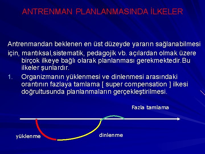 ANTRENMAN PLANLANMASINDA İLKELER Antrenmandan beklenen en üst düzeyde yararın sağlanabilmesi için, mantıksal, sistematik, pedagojik