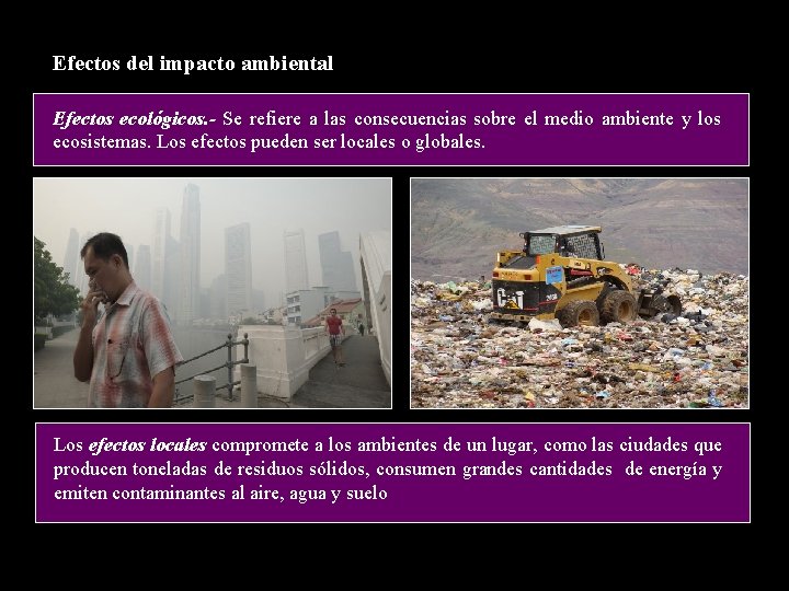 Efectos del impacto ambiental Efectos ecológicos. - Se refiere a las consecuencias sobre el