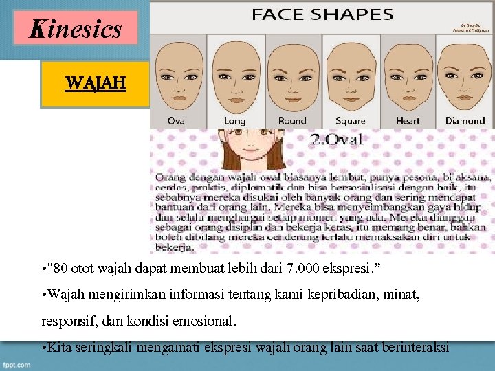 Kinesics WAJAH • "80 otot wajah dapat membuat lebih dari 7. 000 ekspresi. ”