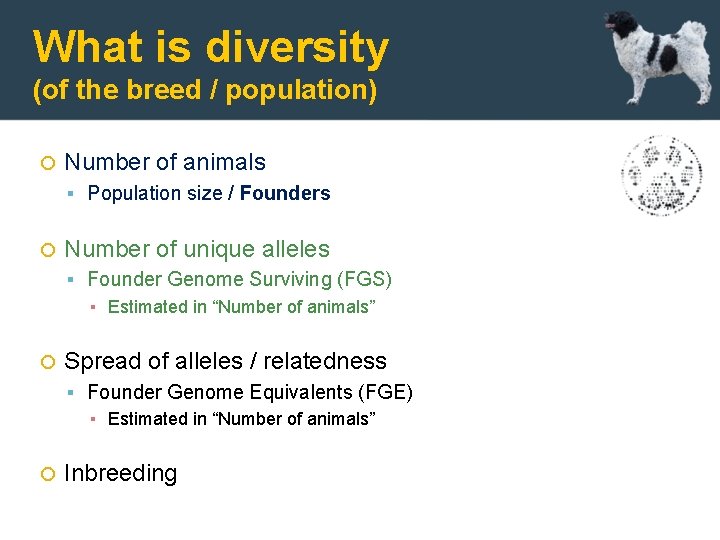 What is diversity (of the breed / population) Number of animals Population size /