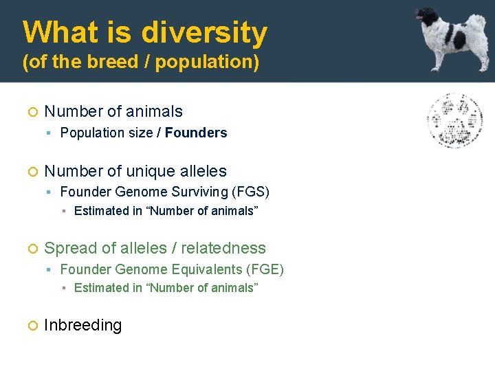 What is diversity (of the breed / population) Number of animals Population size /