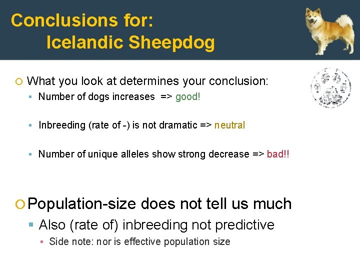 Conclusions for: Icelandic Sheepdog What you look at determines your conclusion: Number of dogs