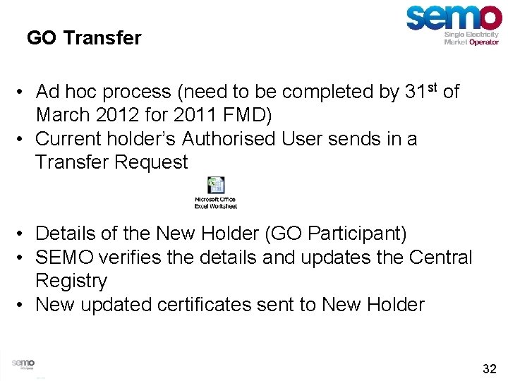 GO Transfer • Ad hoc process (need to be completed by 31 st of