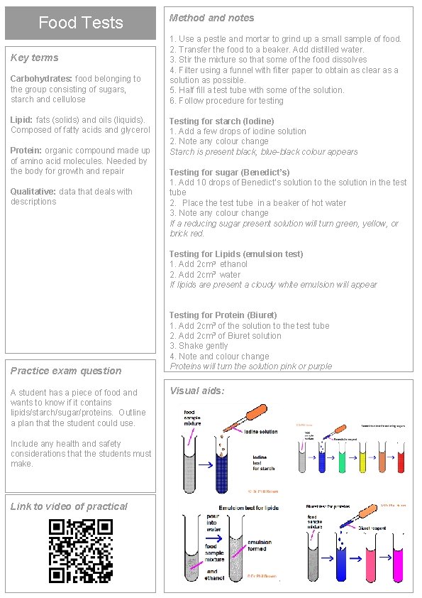 Food Tests Key terms Carbohydrates: food belonging to the group consisting of sugars, starch