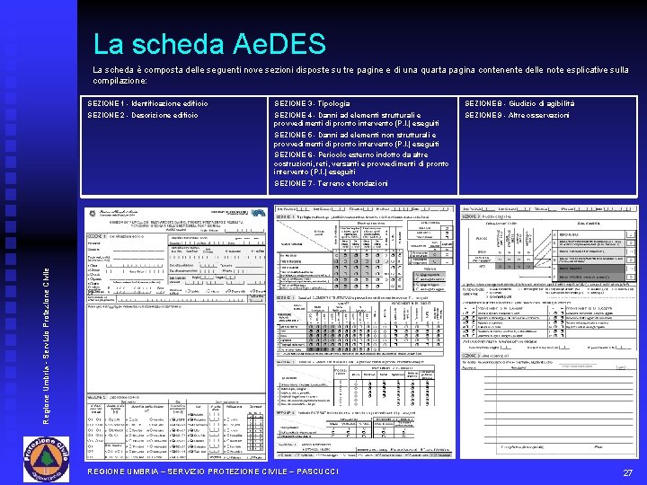 La scheda Ae. DES La scheda è composta delle seguenti nove sezioni disposte su