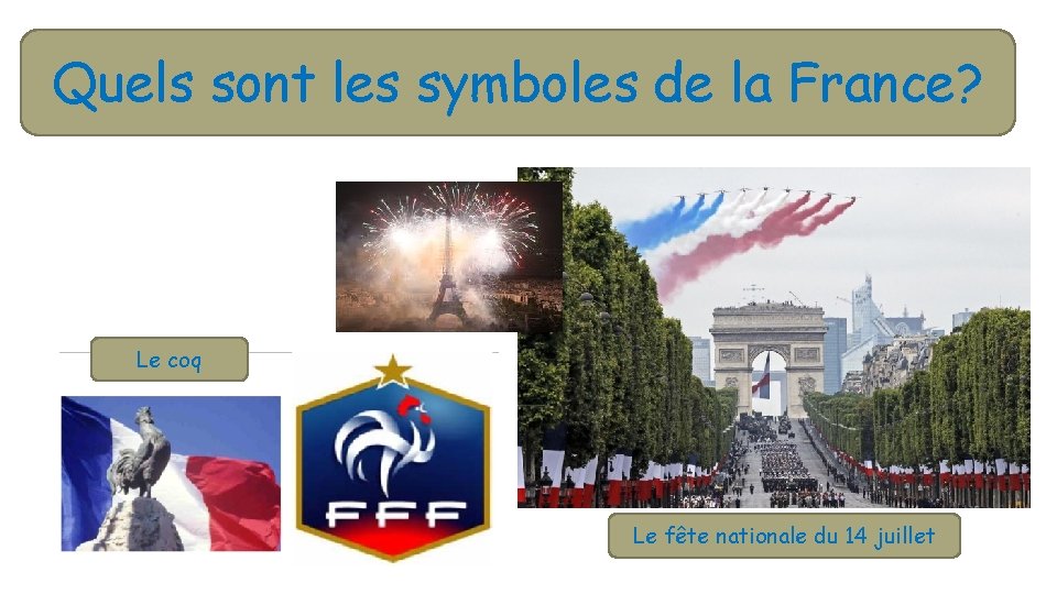 Quels sont les symboles de la France? Le coq Le fête nationale du 14