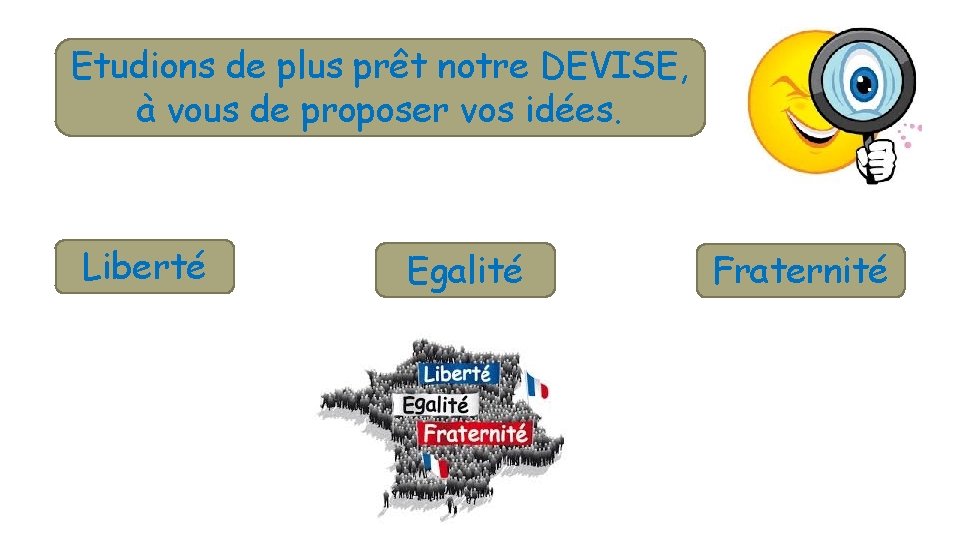 Etudions de plus prêt notre DEVISE, à vous de proposer vos idées. Liberté Egalité