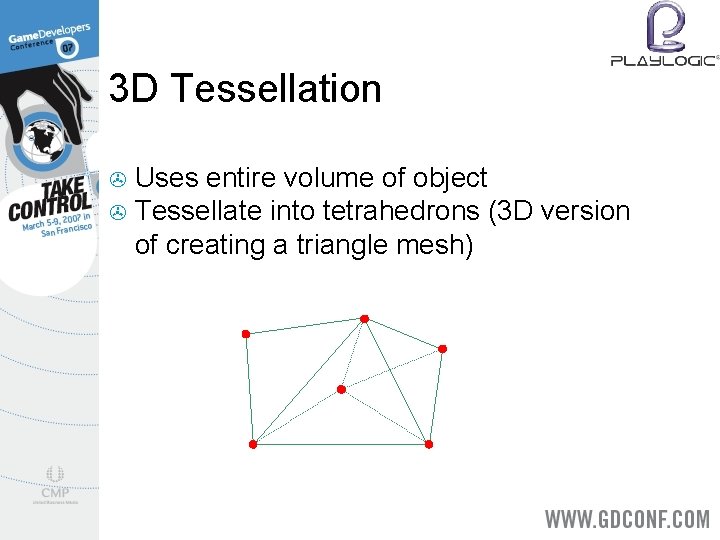 3 D Tessellation Uses entire volume of object > Tessellate into tetrahedrons (3 D