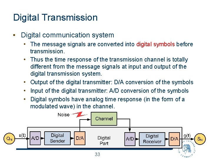 Digital Transmission • Digital communication system • The message signals are converted into digital