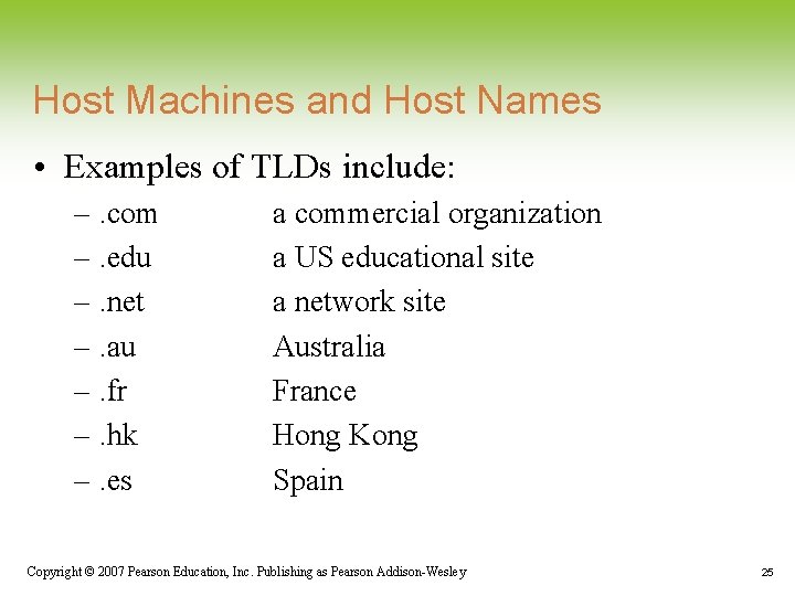 Host Machines and Host Names • Examples of TLDs include: –. com –. edu