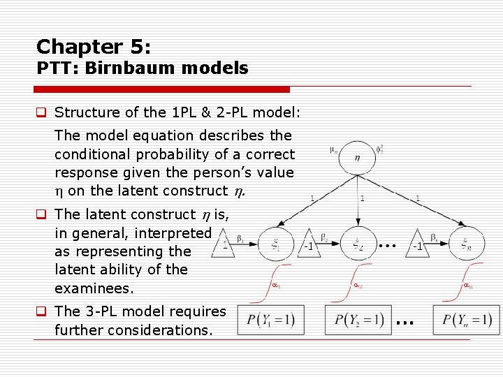 Chapter 5: PTT: Birnbaum models q Structure of the 1 PL & 2 PL
