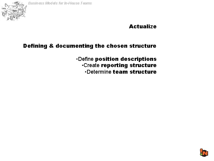 Business Models for In-House Teams Actualize Defining & documenting the chosen structure • Define