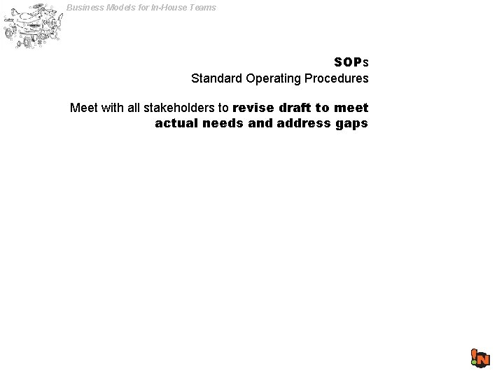 Business Models for In-House Teams SOPs Standard Operating Procedures Meet with all stakeholders to