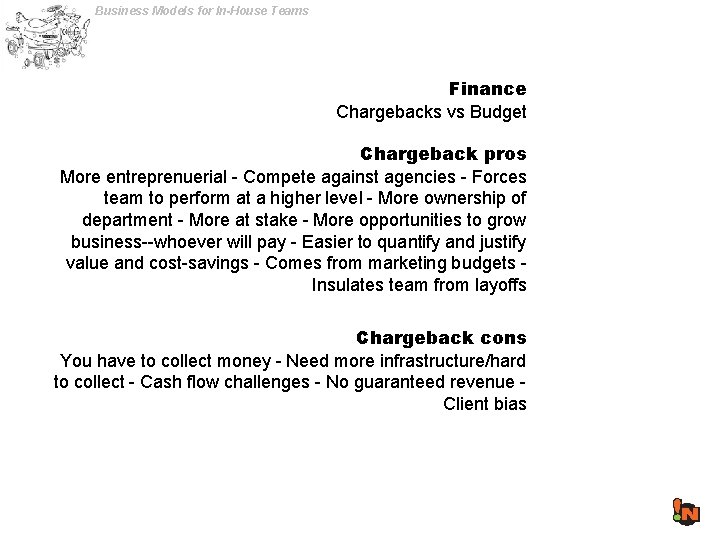 Business Models for In-House Teams Finance Chargebacks vs Budget Chargeback pros More entreprenuerial -