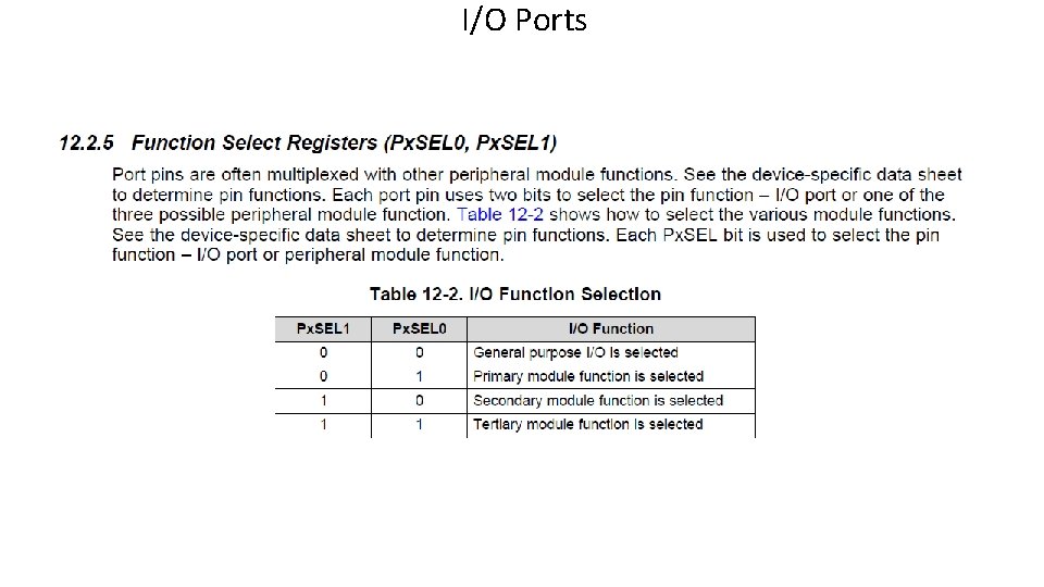 I/O Ports  I/O Ports