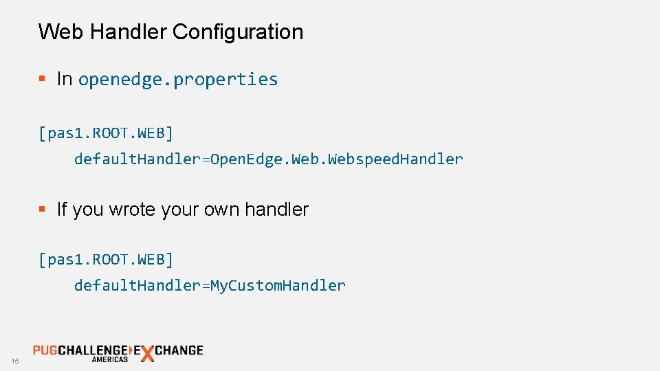Web Handler Configuration § In openedge. properties [pas 1. ROOT. WEB] default. Handler=Open. Edge.