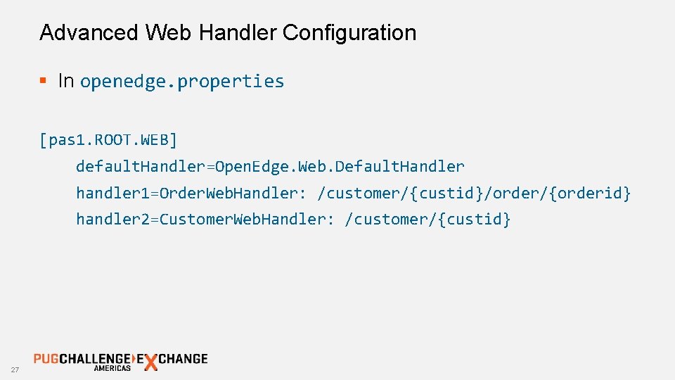 Advanced Web Handler Configuration § In openedge. properties [pas 1. ROOT. WEB] default. Handler=Open.
