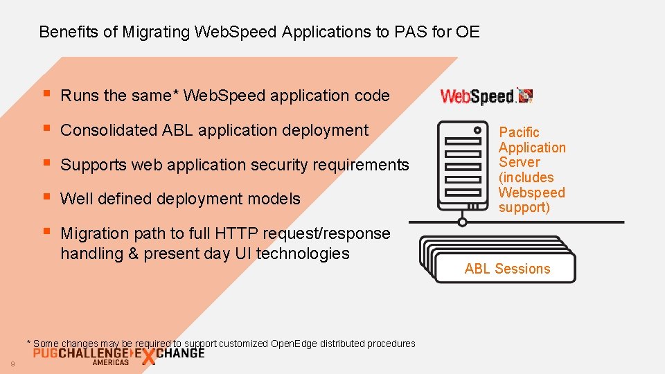 Benefits of Migrating Web. Speed Applications to PAS for OE § Runs the same*