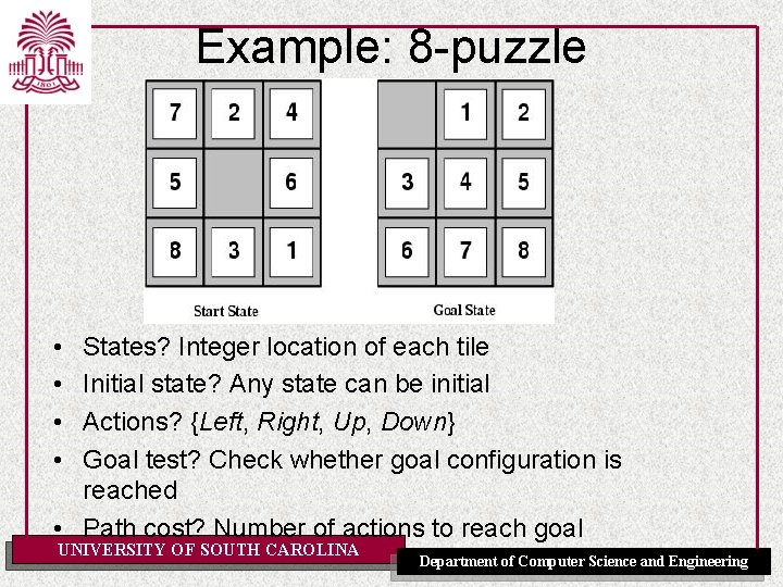 Example: 8 -puzzle • • States? Integer location of each tile Initial state? Any