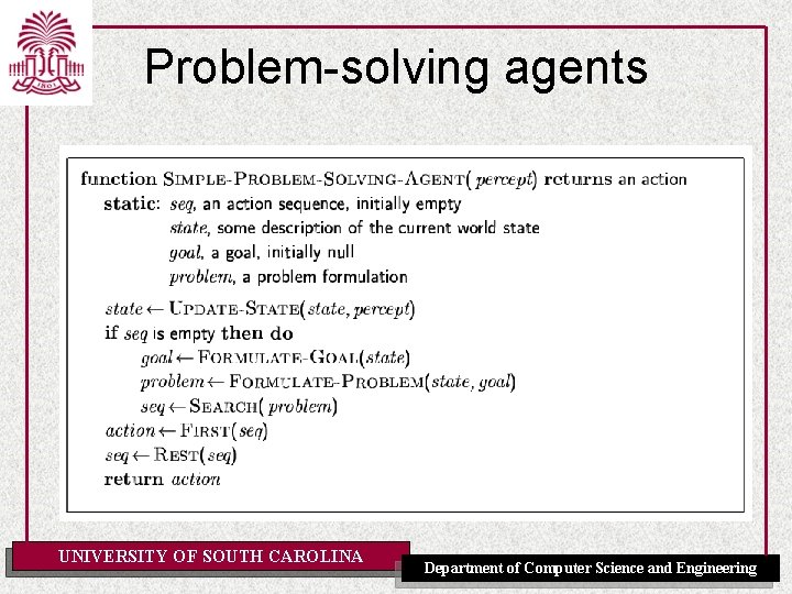 Problem-solving agents UNIVERSITY OF SOUTH CAROLINA Department of Computer Science and Engineering 