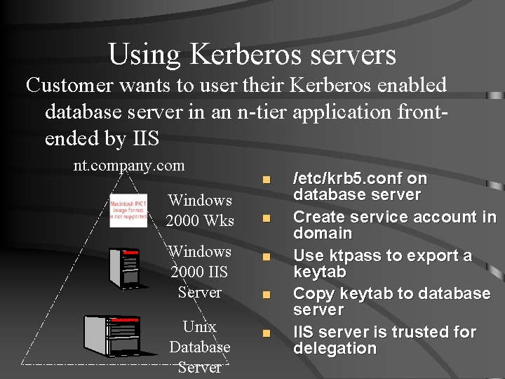 Using Kerberos servers Customer wants to user their Kerberos enabled database server in an