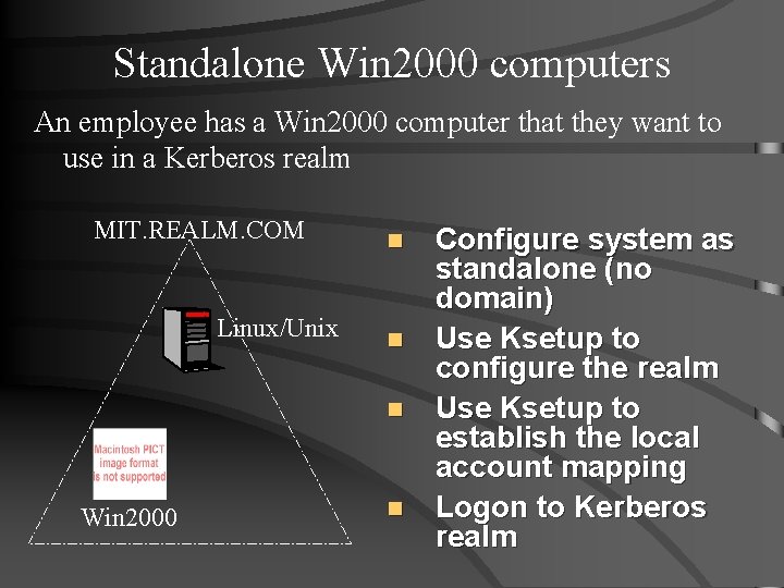 Standalone Win 2000 computers An employee has a Win 2000 computer that they want