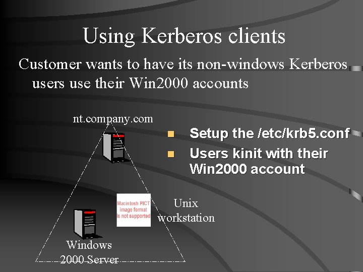 Using Kerberos clients Customer wants to have its non-windows Kerberos users use their Win