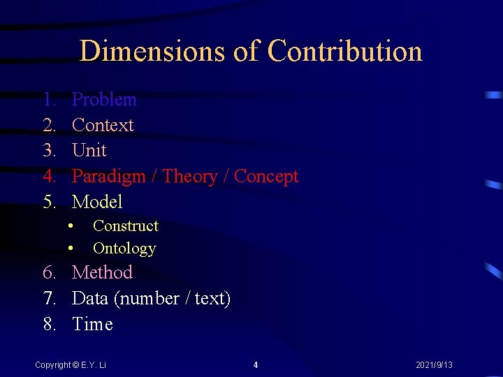 Knowing Your Research Contributions Eldon Y Li Chair