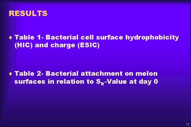 RESULTS ¨ Table 1 - Bacterial cell surface hydrophobicity (HIC) and charge (ESIC) ¨