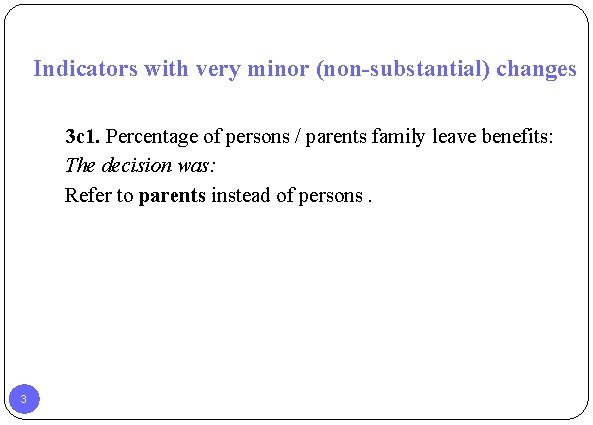Indicators with very minor (non-substantial) changes 3 c 1. Percentage of persons / parents
