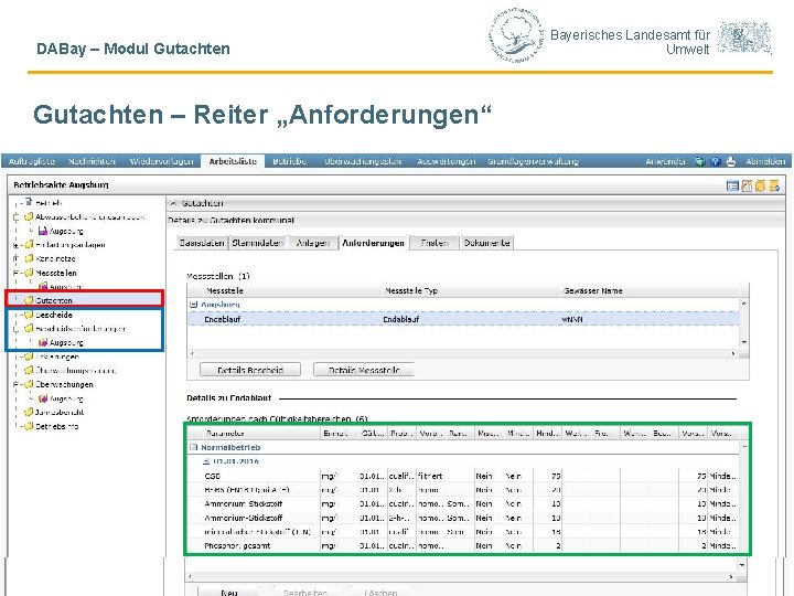 Bayerisches Landesamt für Umwelt DABay – Modul Gutachten – Reiter „Anforderungen“ 7 © Lf.