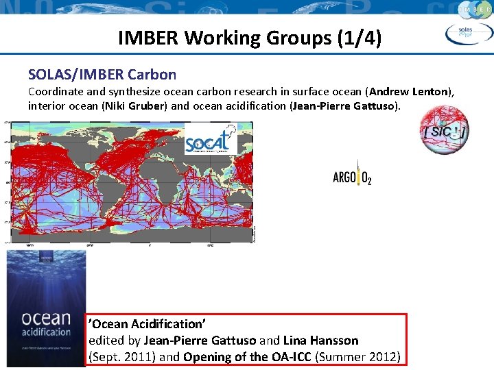 IMBER Working Groups (1/4) SOLAS/IMBER Carbon Coordinate and synthesize ocean carbon research in surface