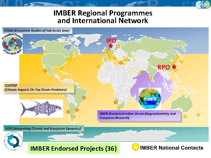 IMBER Regional Programmes and International Network IPO RPO IMBER Endorsed Projects (36) 