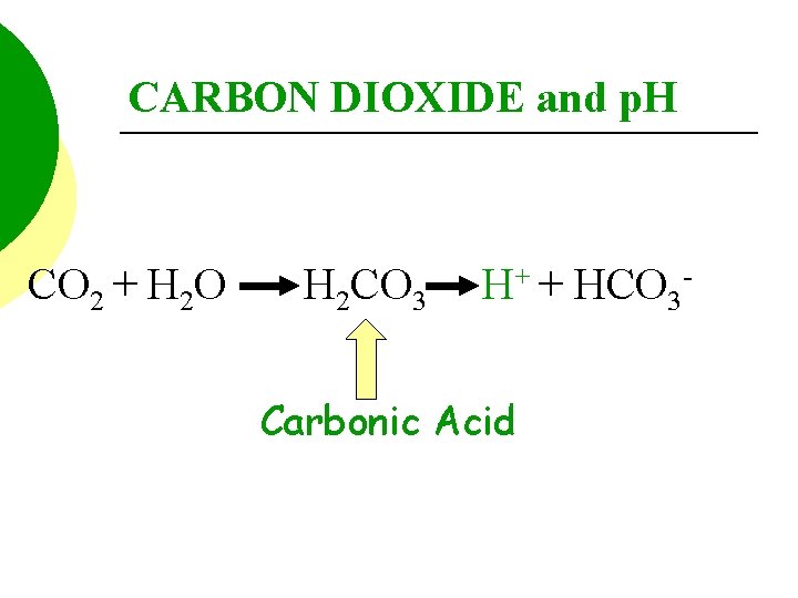 CARBON DIOXIDE and p. H CO 2 + H 2 O H 2 CO