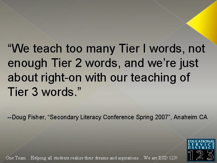 “We teach too many Tier I words, not enough Tier 2 words, and we’re