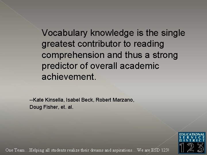 Vocabulary knowledge is the single greatest contributor to reading comprehension and thus a strong