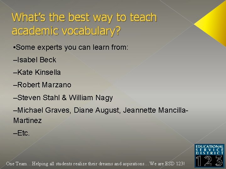 What’s the best way to teach academic vocabulary? • Some experts you can learn