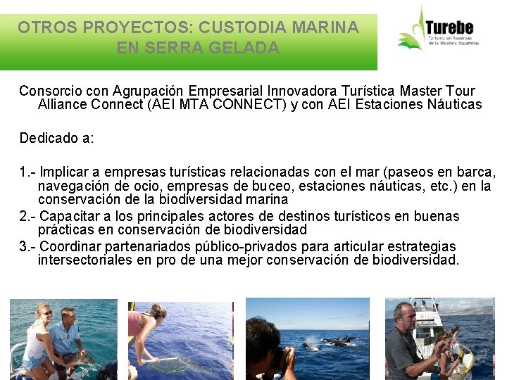 OTROS PROYECTOS: CUSTODIA MARINA EN SERRA GELADA Consorcio con Agrupación Empresarial Innovadora Turística Master