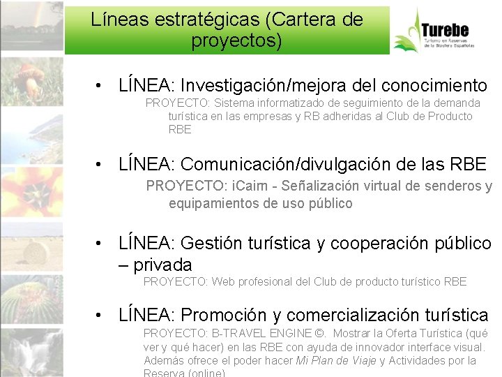 Líneas estratégicas (Cartera de proyectos) • LÍNEA: Investigación/mejora del conocimiento PROYECTO: Sistema informatizado de