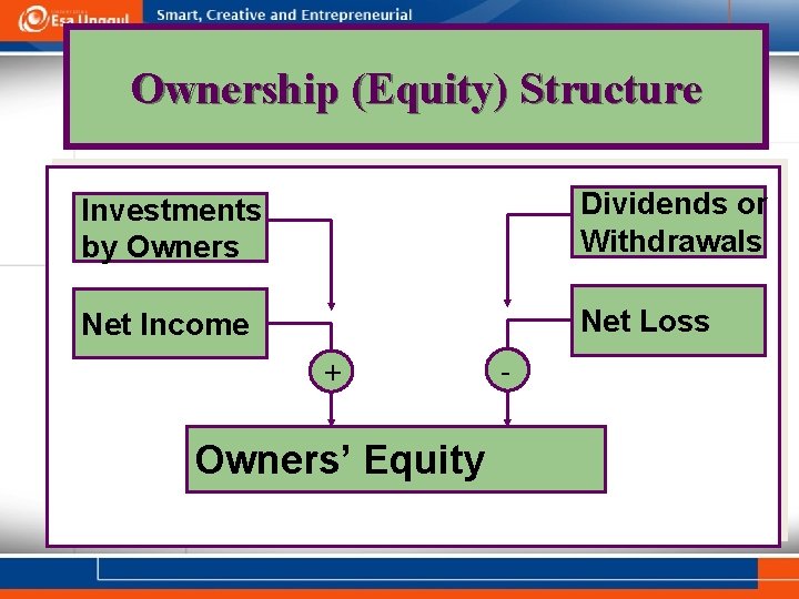 Ownership (Equity) Structure Investments by Owners Dividends or Withdrawals Net Income Net Loss +