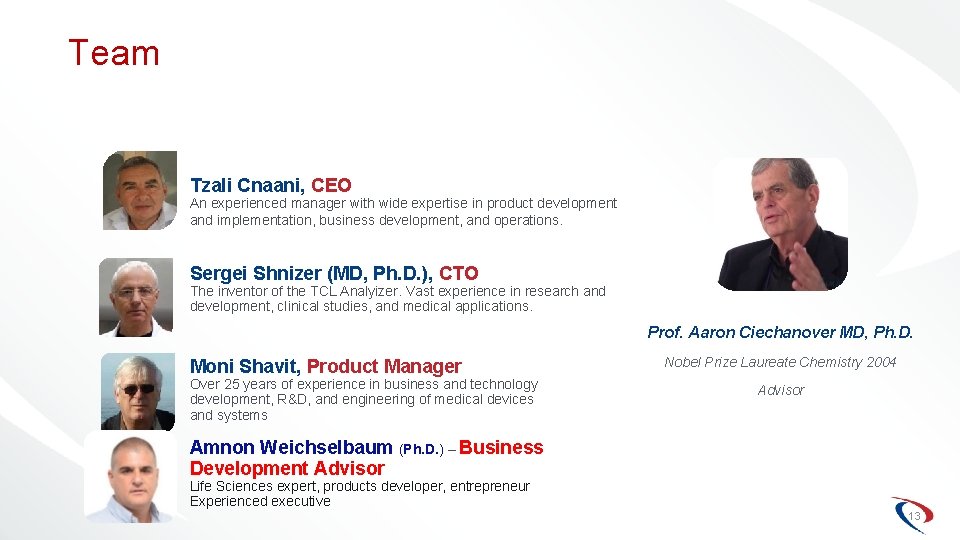Team Tzali Cnaani, CEO An experienced manager with wide expertise in product development and