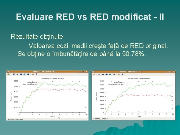 Evaluare RED vs RED modificat - II Rezultate obţinute: Valoarea cozii medii creşte faţă